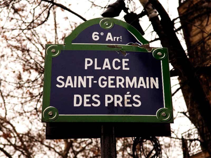 Vejskilt, der angiver området for distrikt 6 Saint-Germain des pres